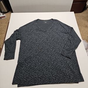 American Eagle Women Leopard Print  Long Sleeve Blouse Gray Size L